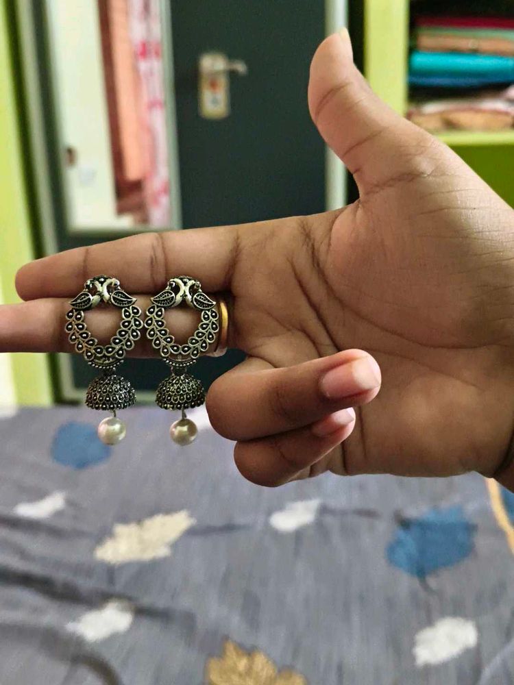 Peacock Jhumka Earrings With Freebie