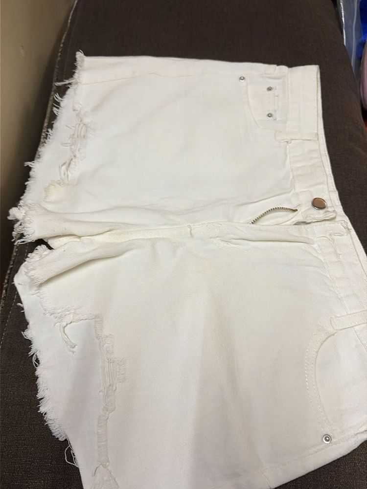 White Denim Frayed Shorts