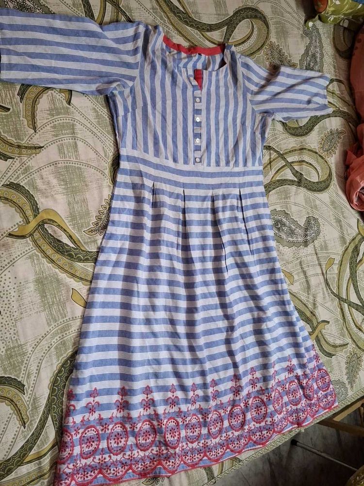 Trendy Striped Kurti Dress with Embroidered Detail