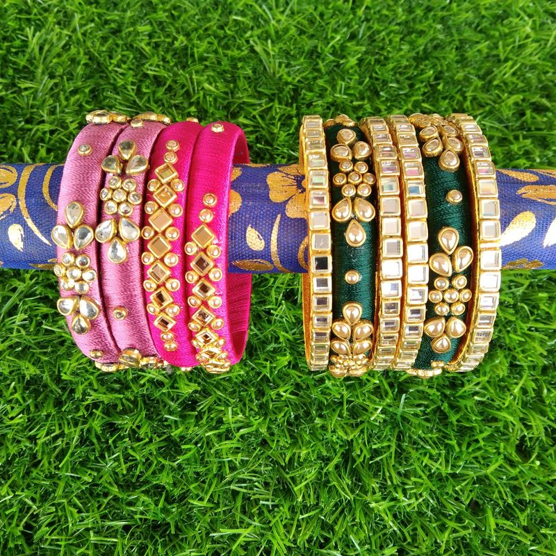 4 Combo Set Of Handcrafted Silk Thread Bangles Se
