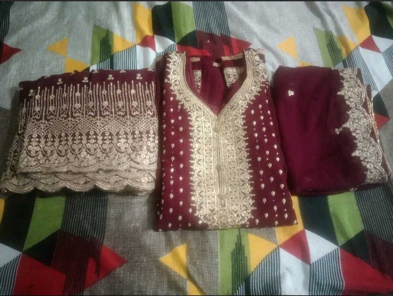 Maroon Embroidered Kurta Set