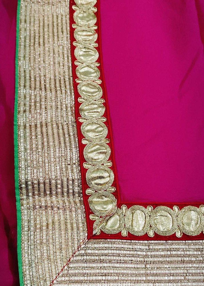 Hot Pink Sari with Gold Border