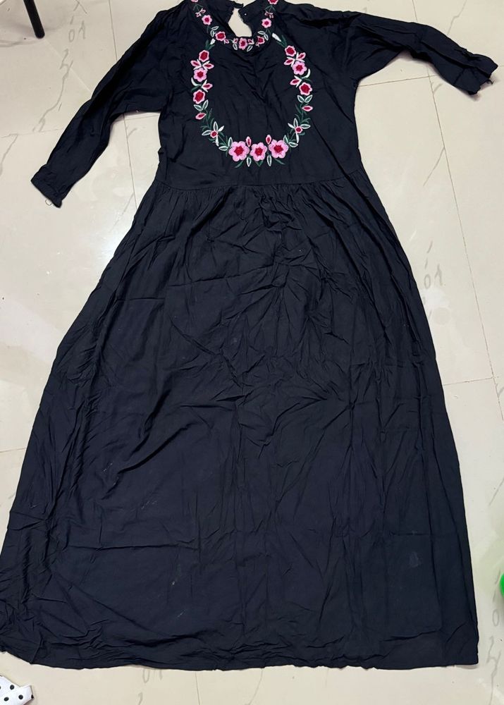 Black Floral Embroidered Maxi Dress