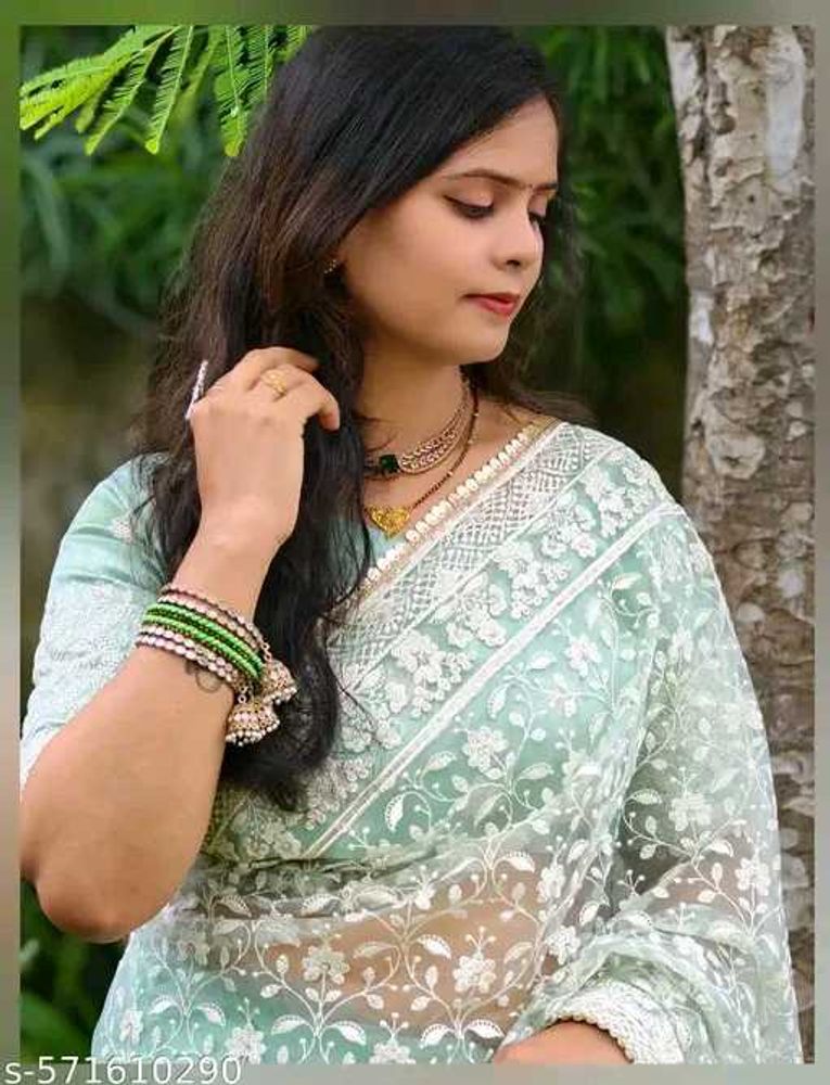 Elegant Sea Green Net Saree