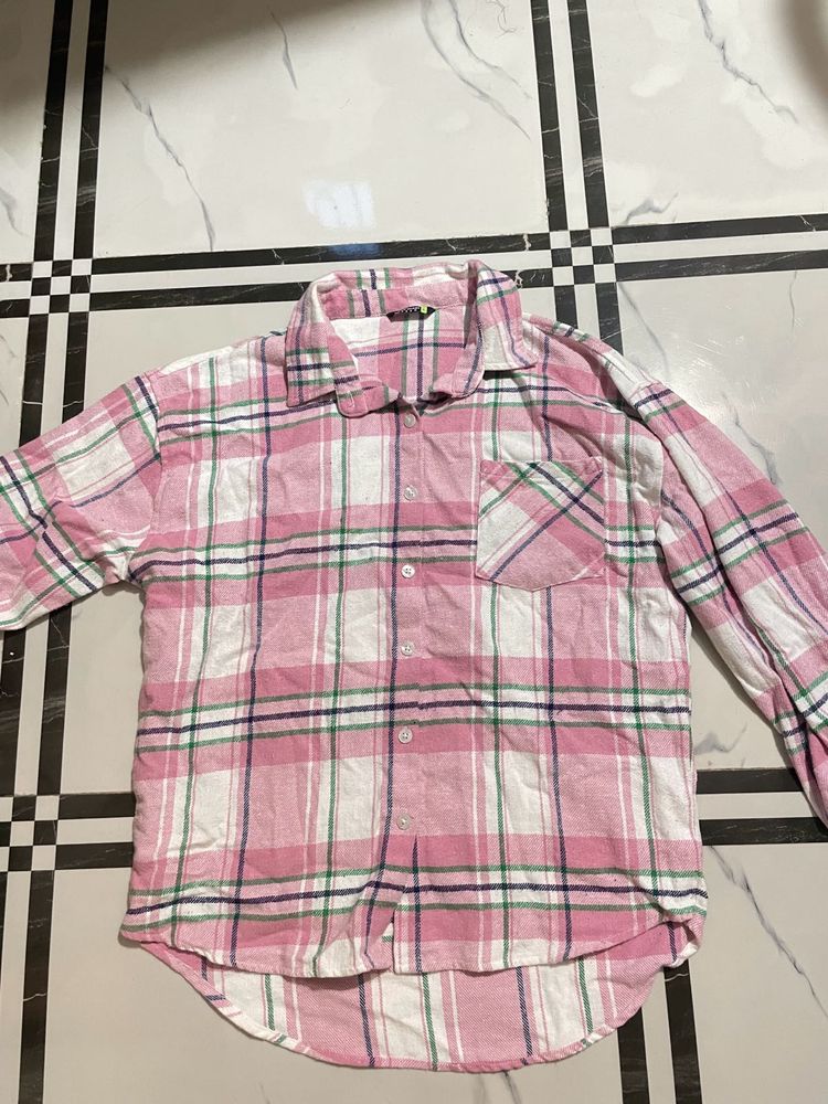 Pink Plaid Flannel Shirt