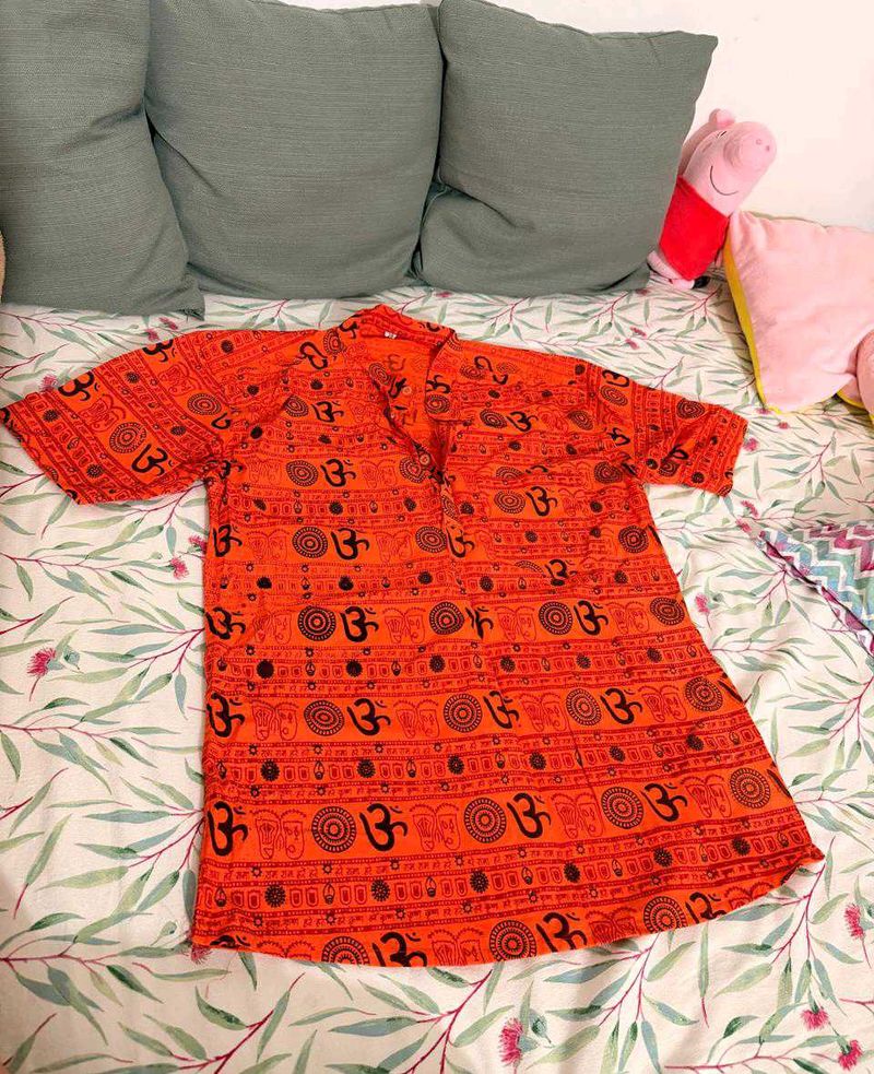 Orange Om Print Kurta