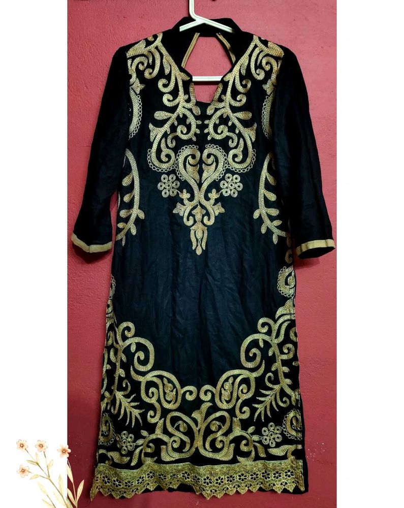 Embroidered Black Golden Suit Set