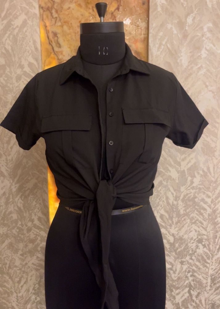 Black Tie-Front Top