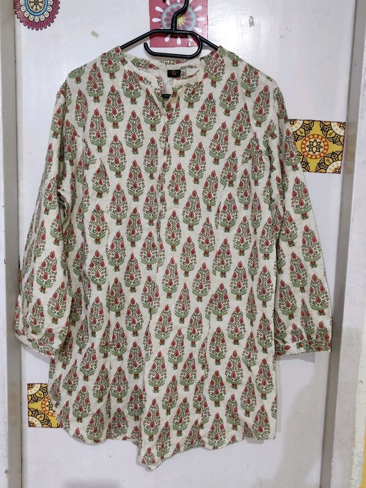 Unused Casual Khadi Cotton Collar Printed Short Kurta