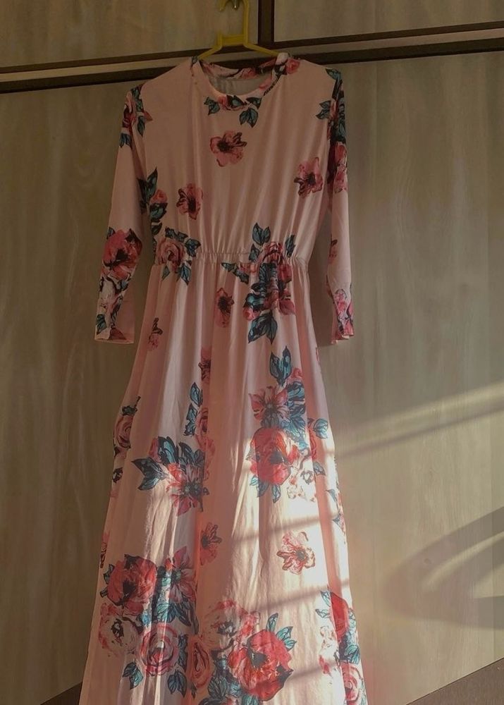 beautiful pink Floral Print Maxi Dress With Pocket