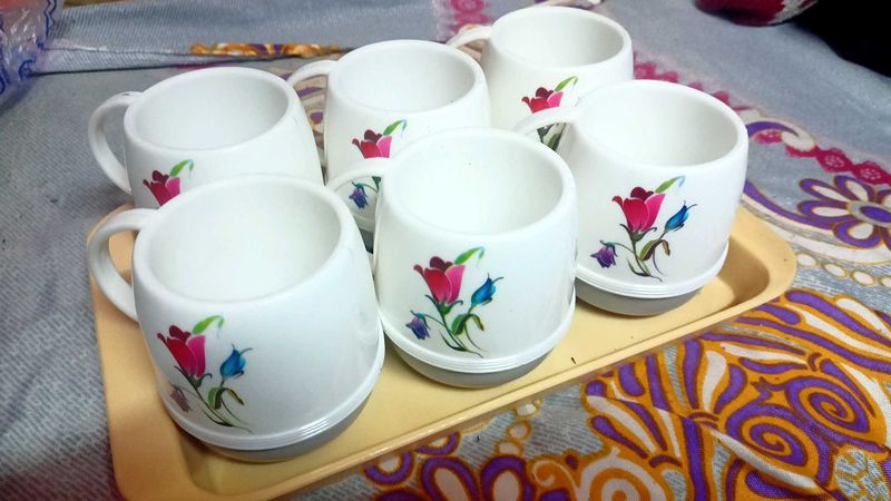 6 Pcs Cup &amp; Tray Set