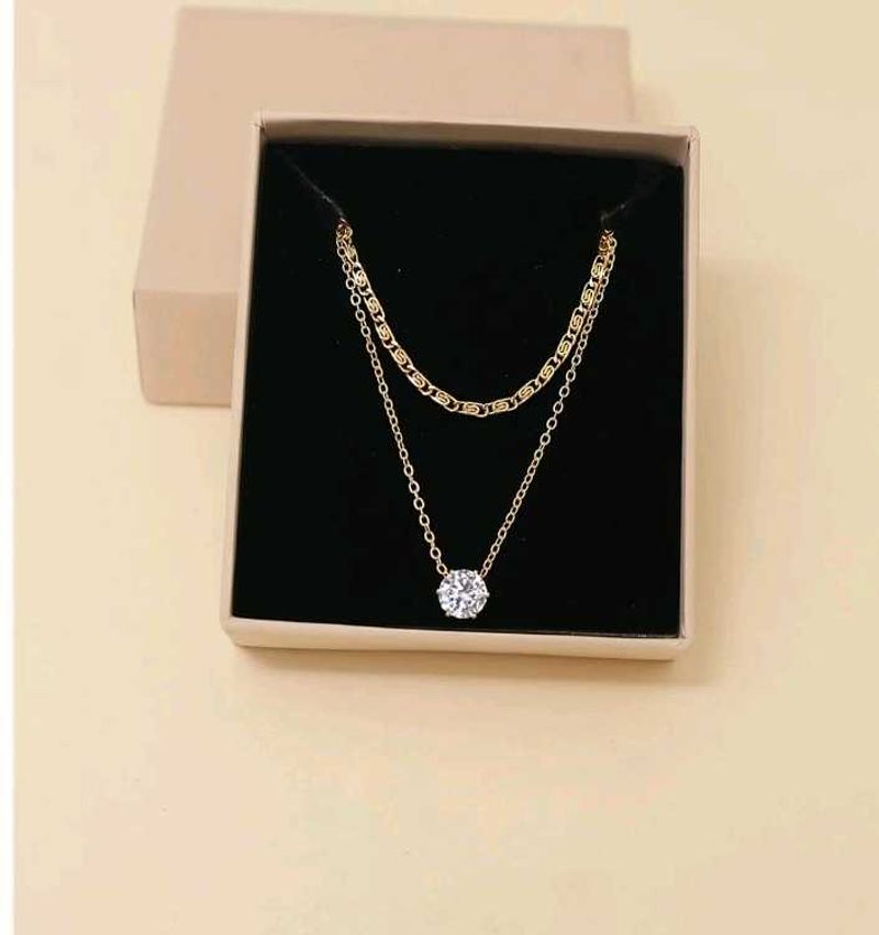 Layered Necklace with Crystal Pendant