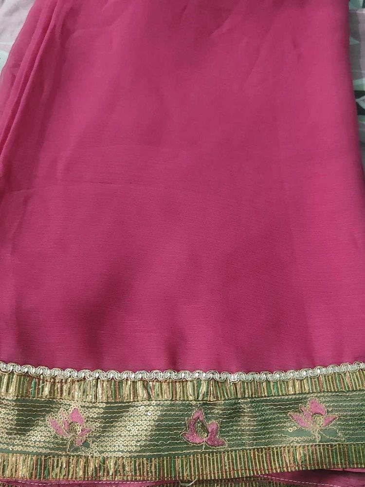 Pink Saree With Border No Blouse