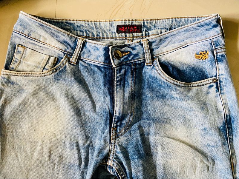 Flying Machine Men&#39;s Light Blue Washed Look Jeans- Size-36