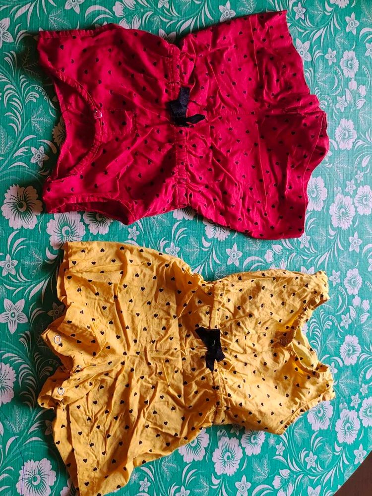 Heart Print Rompers - Set of 2