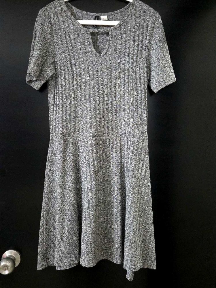 Gray Ribbed Knit Dress
