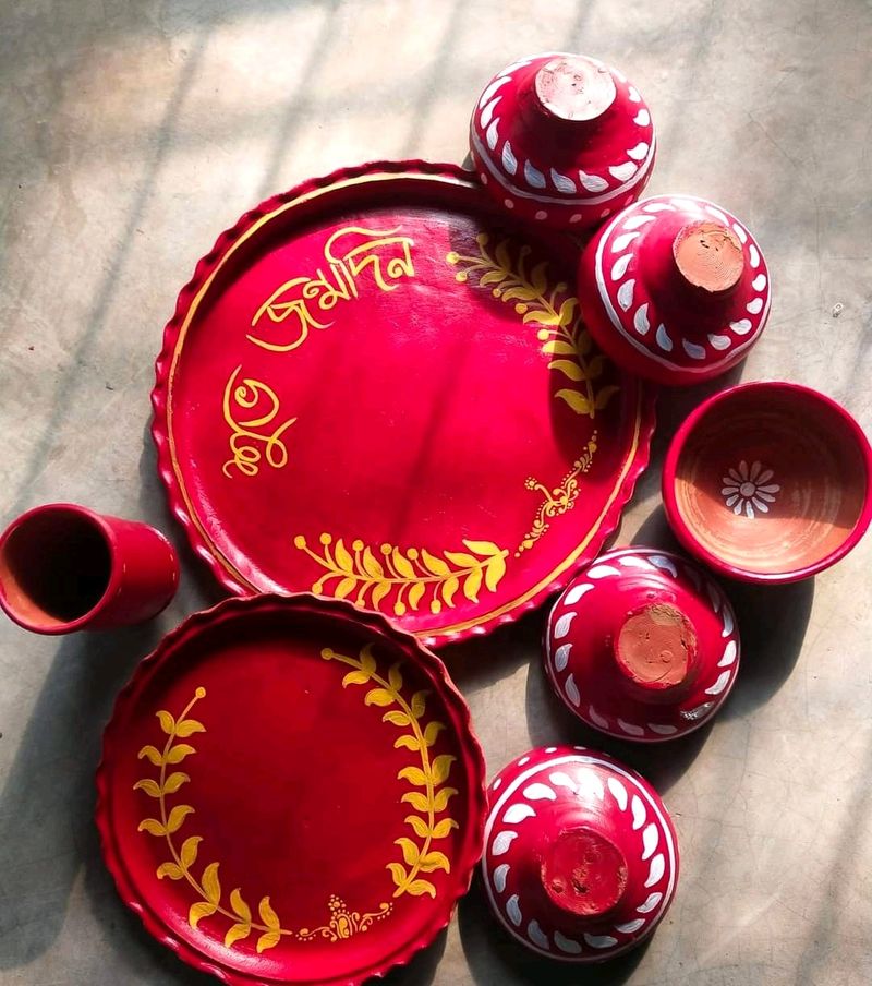 Handmade customized clay plate  &amp; bowl set
