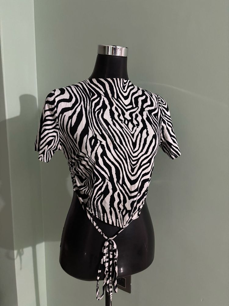 Zebra Print Tie Back Top