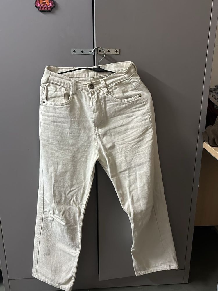 Beige Straight Leg Jeans