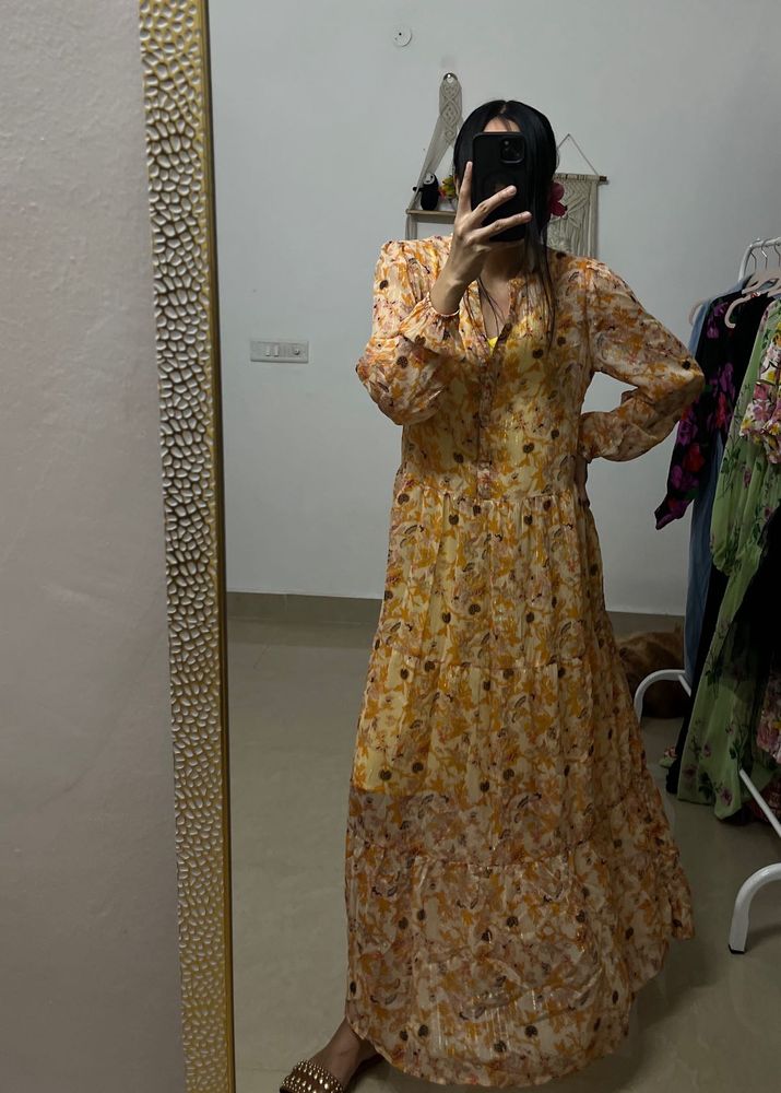 NEO NOIR A-Line Flared Yellow Maxi Dress