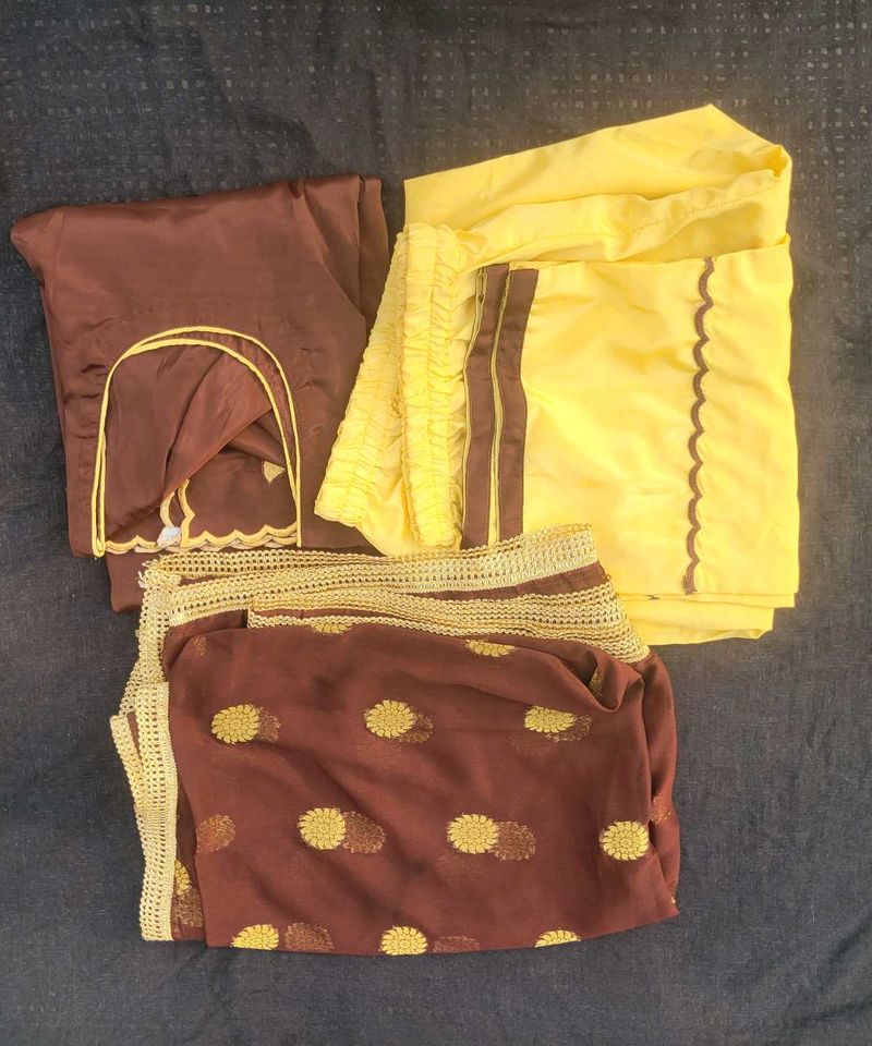 Brown &amp; Yellow Kurta Set