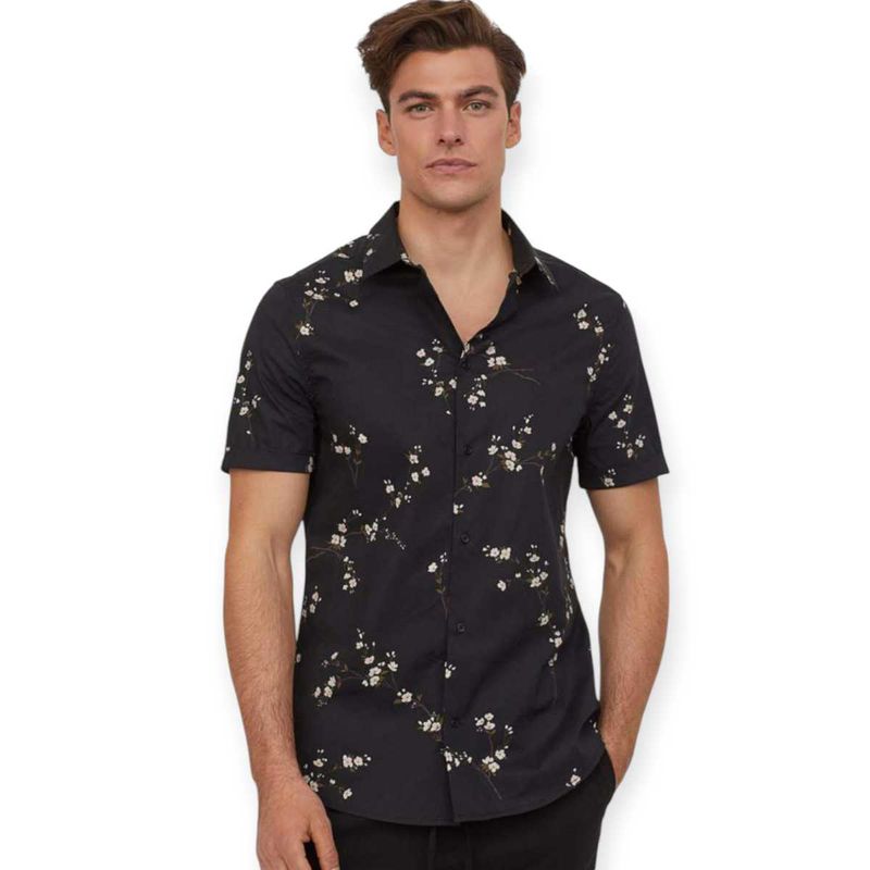 H&amp;M Men Black &amp; White Printed Cotton Shirt