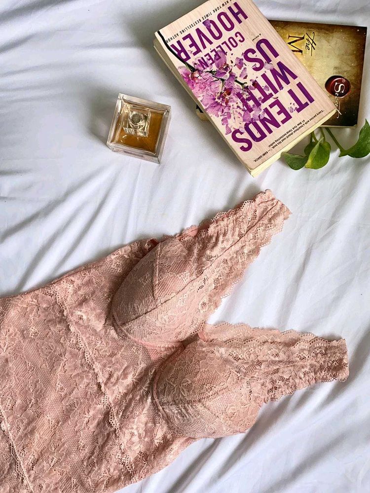 Peach Padded Lace Top
