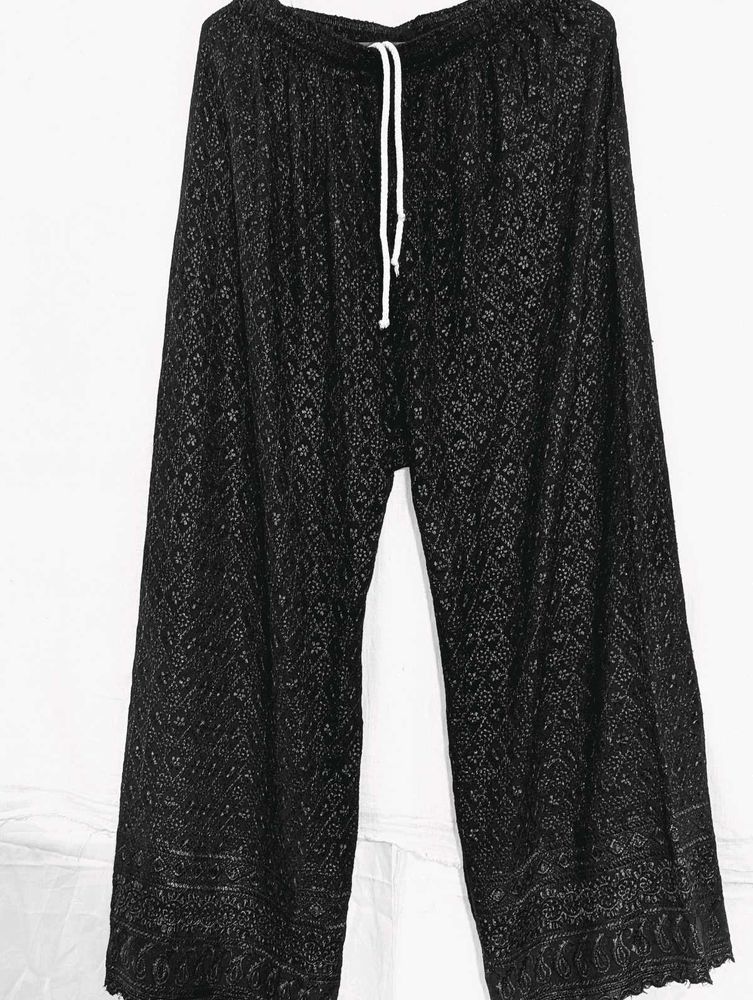 Black Patterned Wide Leg Plazzo