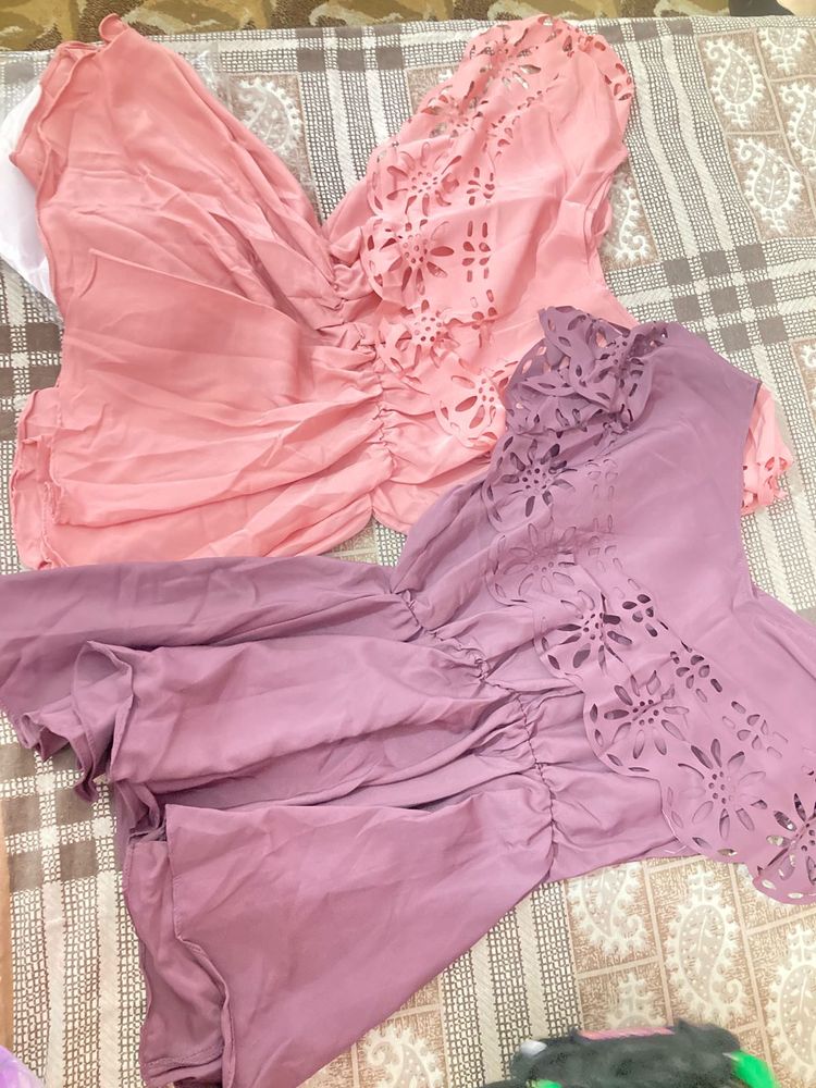 Pink &amp; Purple Cutout Tops