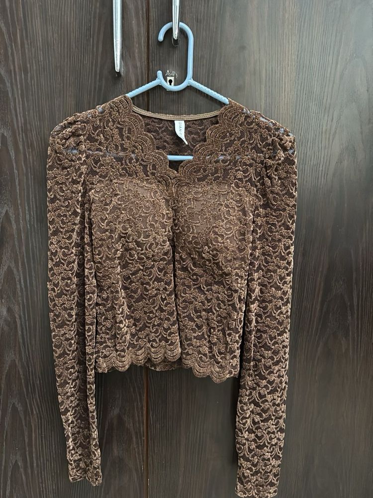 Brown Lace Long Sleeve Top