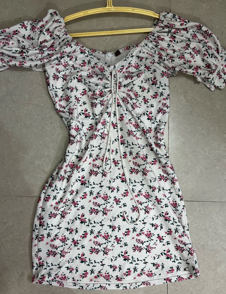Korean Floral Print Mini Dress