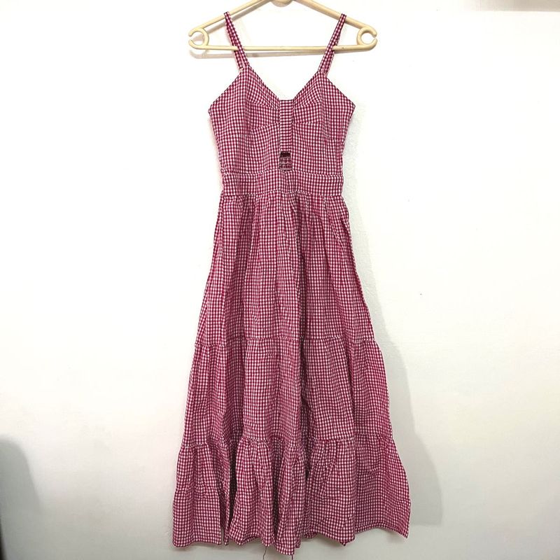 Pink Ghingam Cotton Maxi Dress