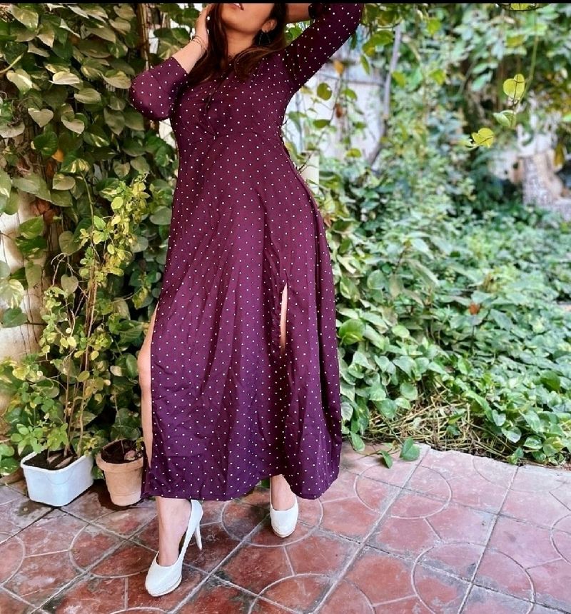 Sexy Polka Dot Slit Maxi Dress