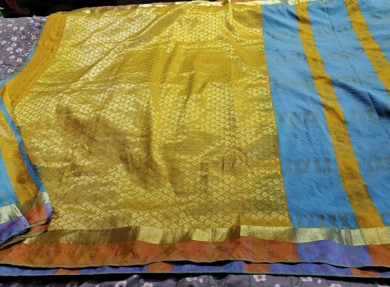 Yellow Blue Banarasi Saree