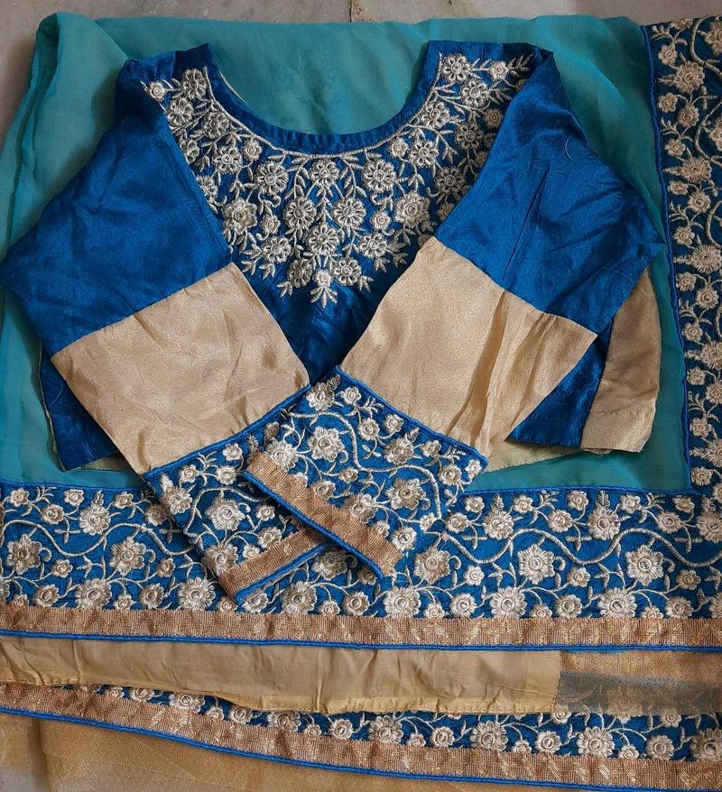 Embroidered Blue  Fancy Georgette Saree