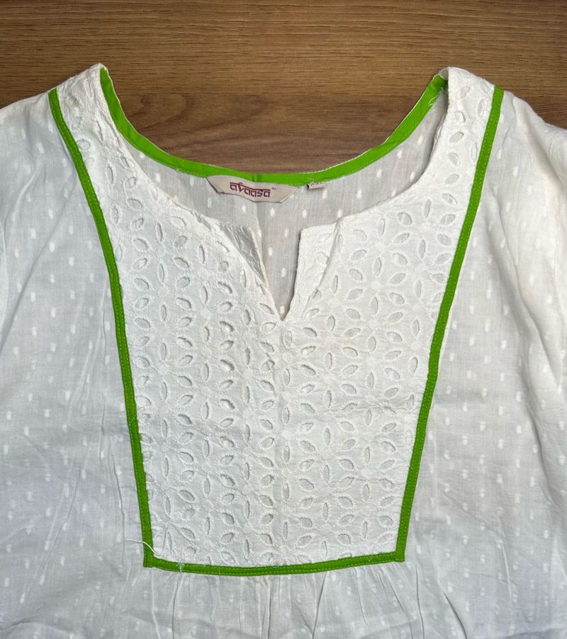 Avasa White &amp; Green Embroidered Top