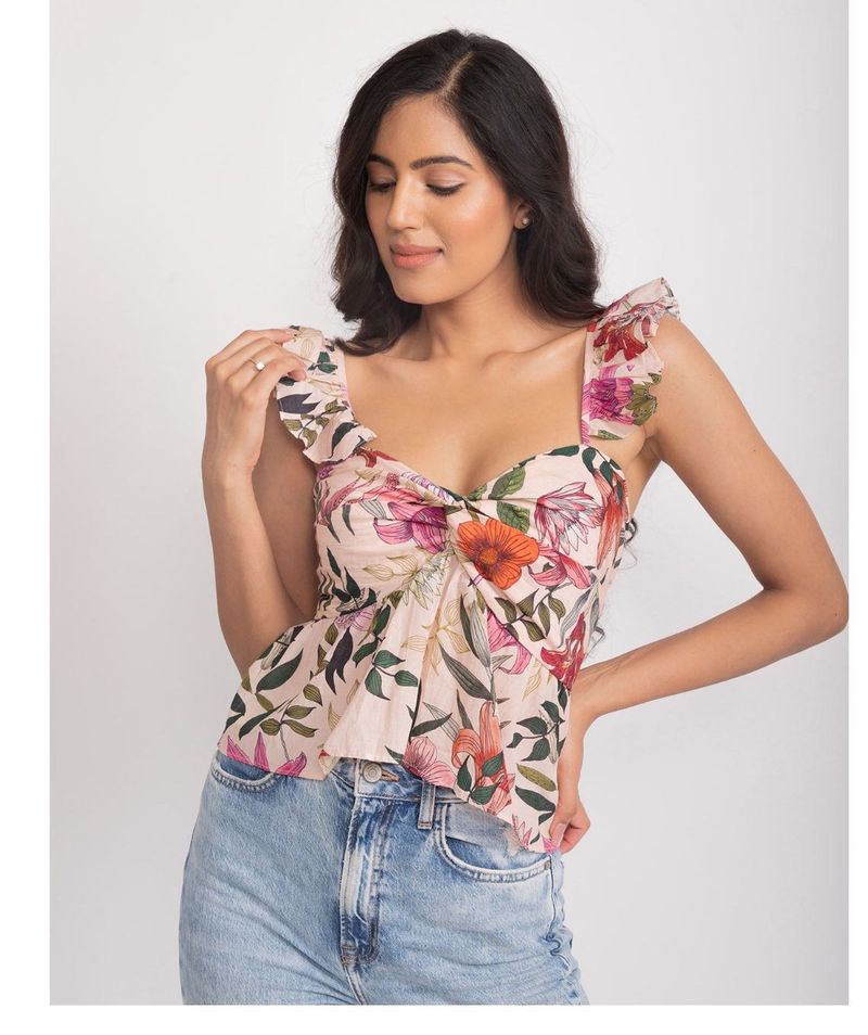 Floral Ruffle Strap poppy Top