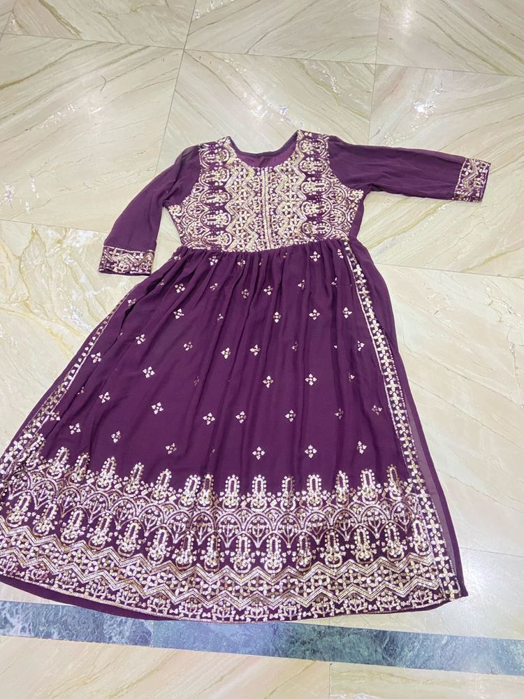 Purple &amp; Gold Embellished Nayra Dress