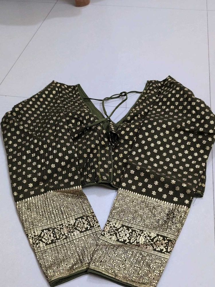 Mehendi Green Full Hands Blouse - Back Open