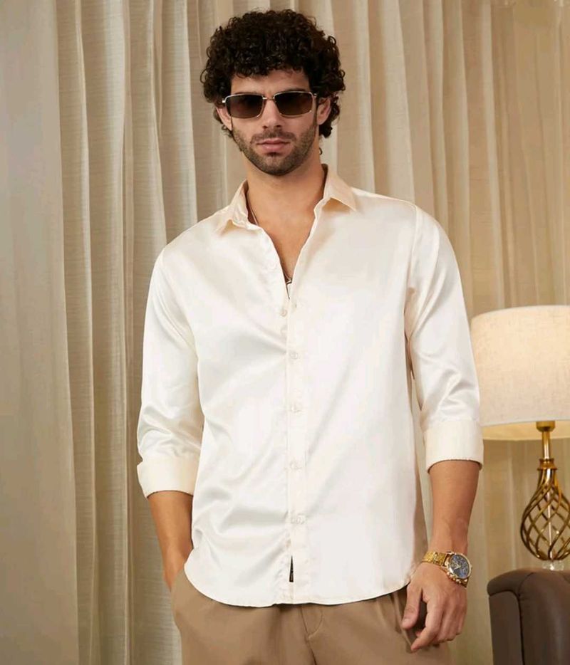 Casual Solid Satin Shirt for Men Full Sleeves