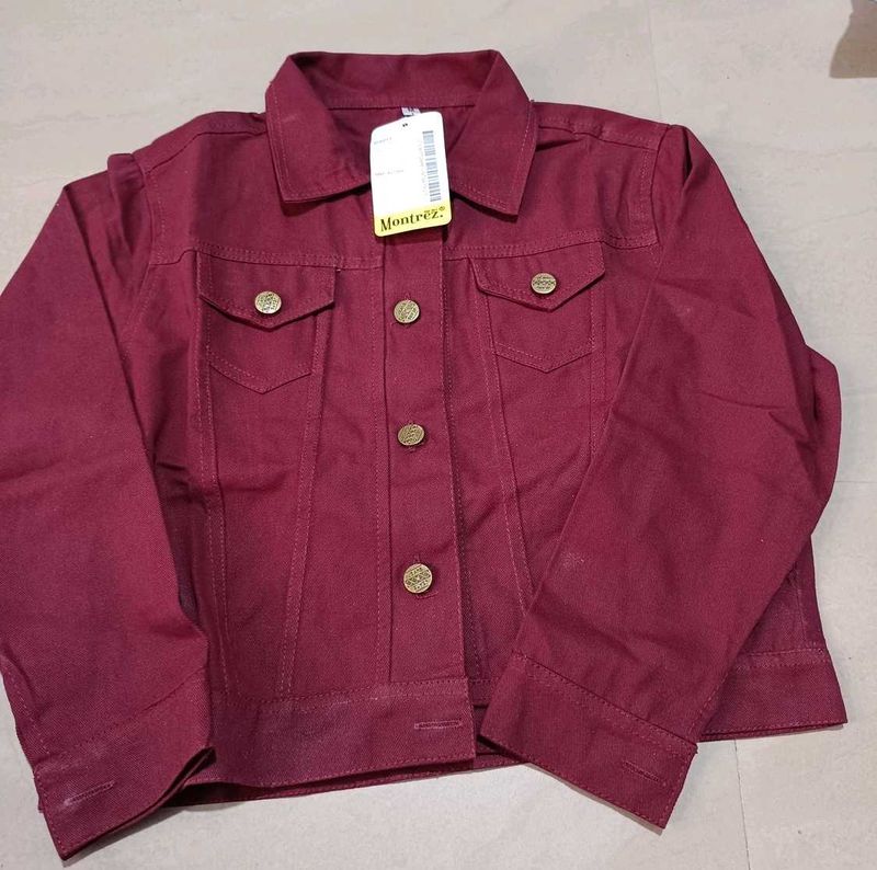 Maroon Denim Jacket, M Size