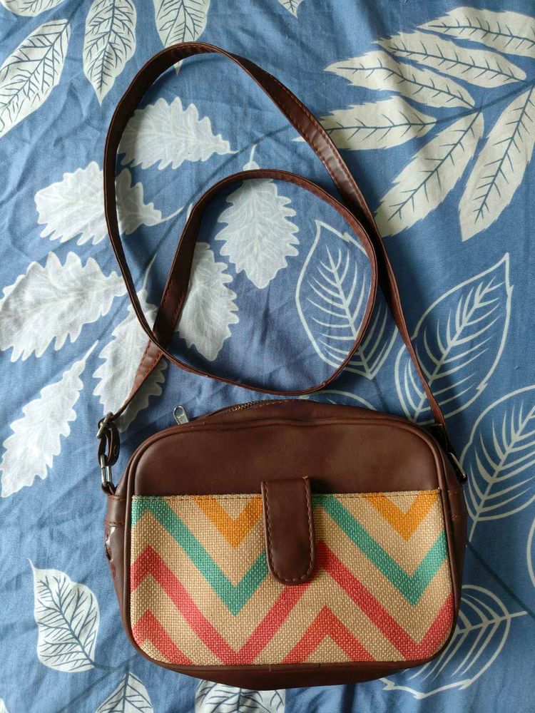 Brown Chevron Crossbody Bag