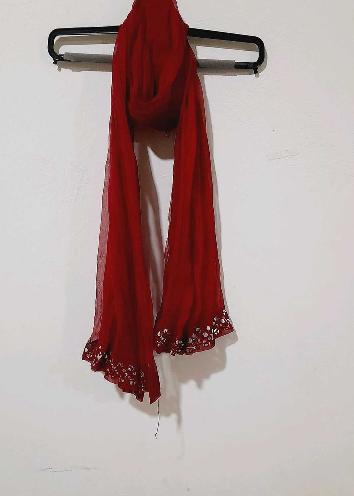 Red Embellished Dupatta