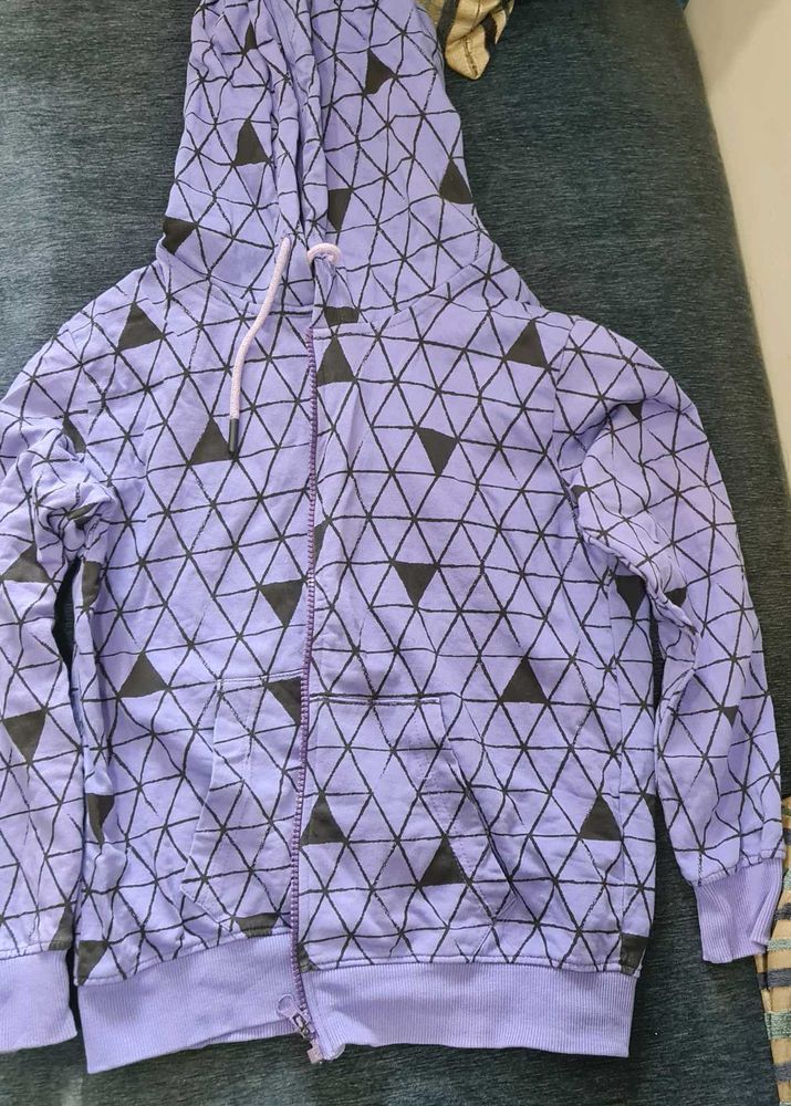 Geometric Print Purple Hoodie