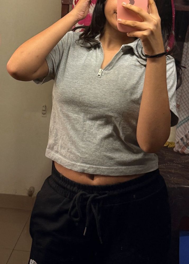 Gray Cropped T-Shirt