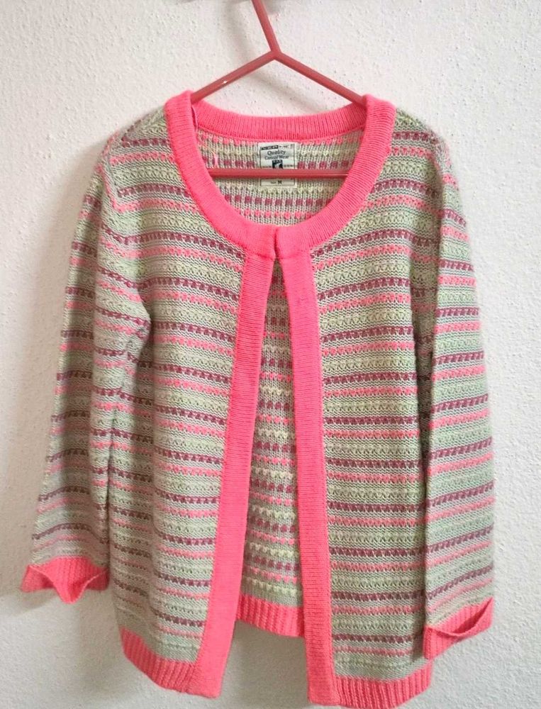 Cute Striped Open Pink Cardigan