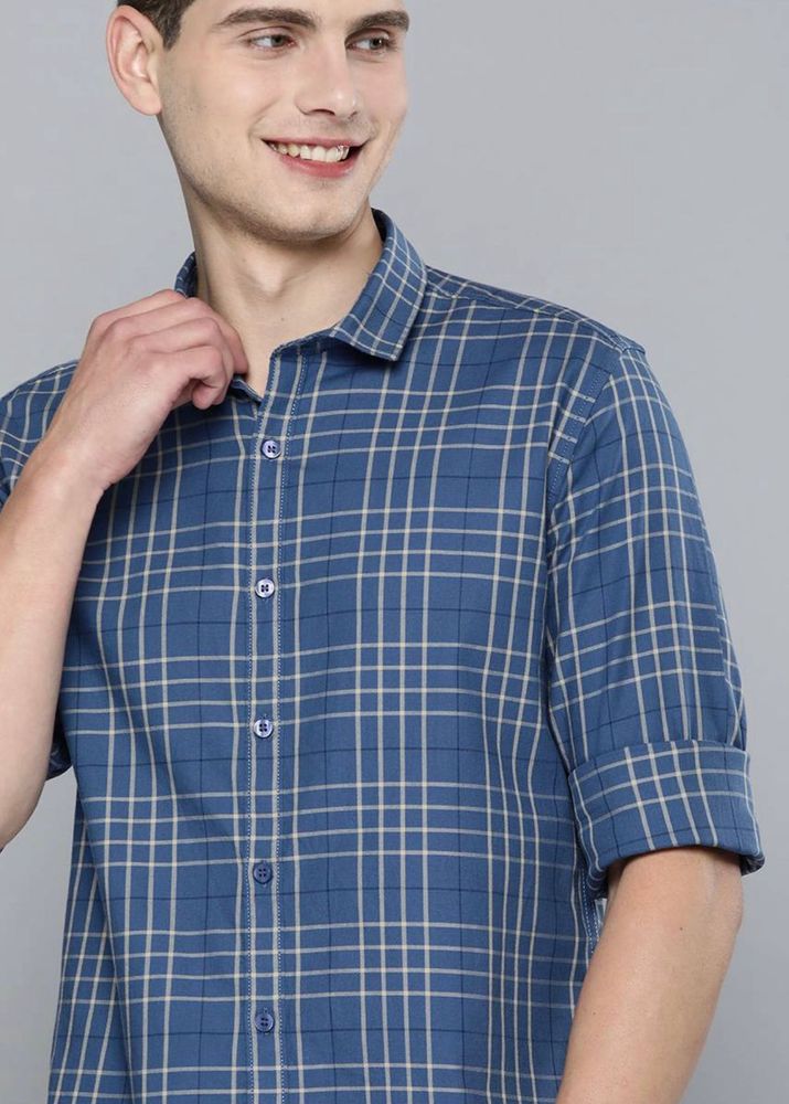 Blue Checkered Casual Shirt, Size:M