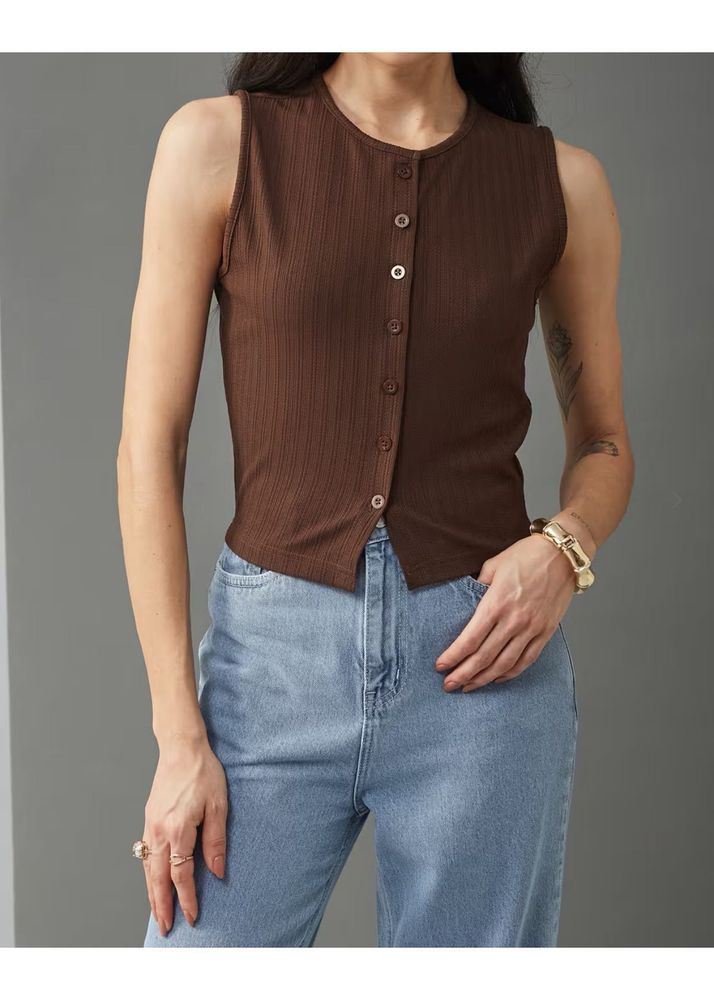 Brown Button-Down Tank Top