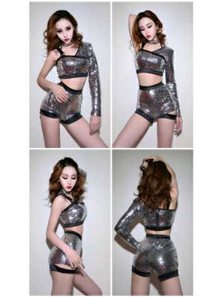 🖤🤍Sequin One-Sleeve Two Piece Set🤍🖤