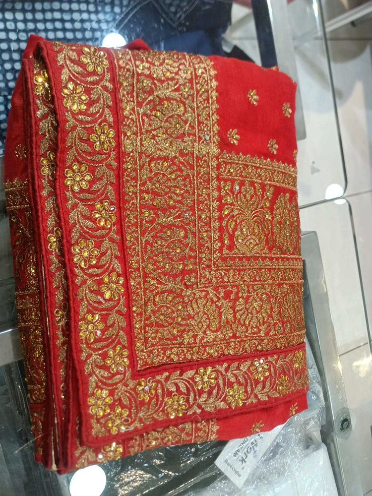 Red &amp; Gold Embroidered Saree